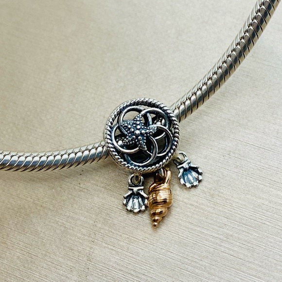 EUC Pandora 788944C00 Silver & Pandora Rose Seashell Dreamcatcher Nautical Charm - Picture 8 of 13